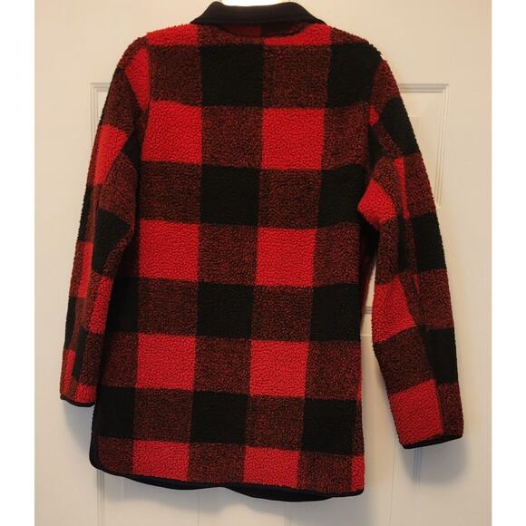Old Navy Red & Black Plaid Coat By Old Navy Size XS Zip & Snap - Picture 13 of 16